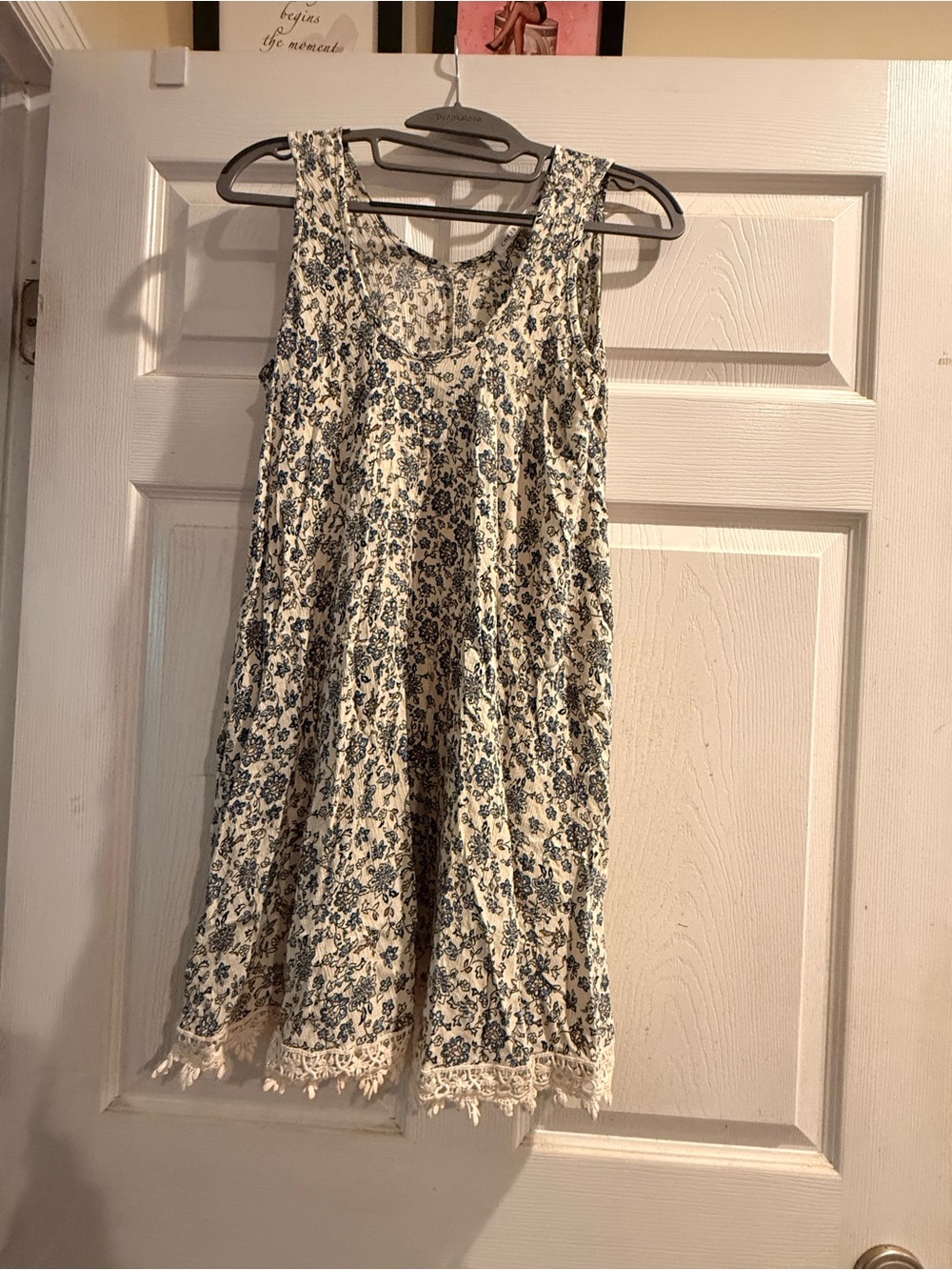 Chris & Carol Cream Dress with Blue Floral Print